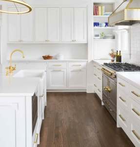 kitchen cabinets (shaker profile with gold handles)