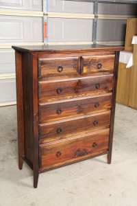 VGC walnut colour solid timber 6 drawers tallboy can deliver