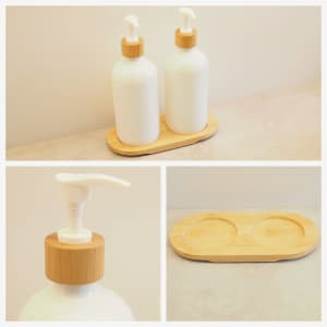 ** BRAND NEW ** 500ml GLASS PUMP BOTTLES WITH BAMBOO TRAY