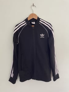Adidas black3 stripe zip up youth 11-12 unisex teen silky jacket