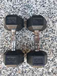Hex dumbbells 10kg pair gym equipment weights fitness