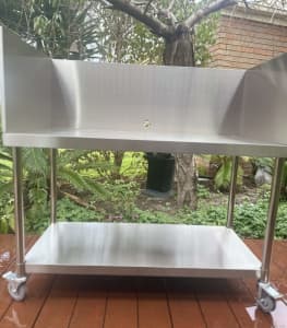 Commercial 2 Tier Stainless Steel Kitchen Bench Table Tall Wind Guard