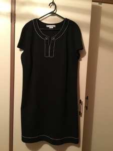 Basque Label Black Dress with White Stitching Trim.