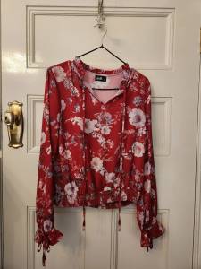 Dotti - red floral blouse, size 8