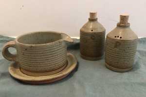 Lovely Cottageware Gravy Jug and Matching Salt and Pepper Shakers!