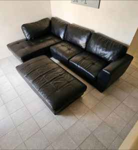 Leather Couch with ottoman. Leather Sofa LOUNGE with chaise RRP $2280