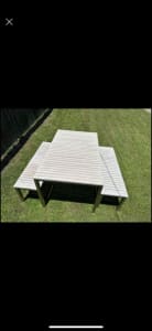 Outdoor stainless and wood dining set