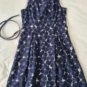 Review navy lace dress with patent belt