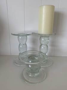 Set of 3 Handblown Glass Candle Sticks/Holders