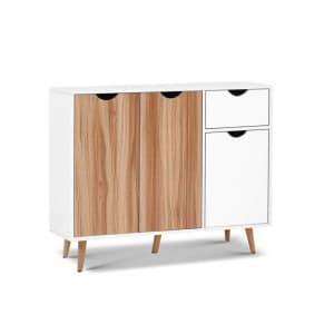 Buffet Sideboard Cabinet Storage Scandi Decor White/Wood Two Tone
