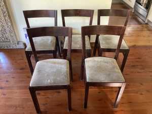 5x Ikea dining chairs in dark brown suede feel fabric seats