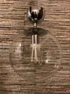 HANGING STAINLESS & GLASS BOWL CEILING LIGHT 30CM