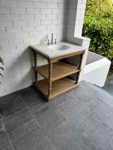 Vanity unit Marble and Timber with Tapware and Plug and Waste