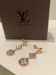 Louis Vuitton LV Rose Gold w MOP drop stud earrings