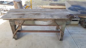 Vintage workbench and vice . 