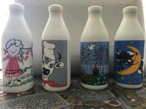 Retro Glass Milk Bottles - Various Designs - $5 per bottle