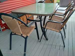 Large Glass Table & 5 Cane Chairs