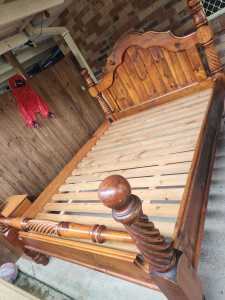 Wooden queen bed frame with slats
