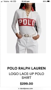 Brand New with Tags POLO RALPH LAUREN LOGO LACE-UP POLO SHIRT Size S