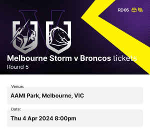 Rd 5 - Melbourne Storm vs Brisbane Broncos ( x6)