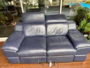 SILVANO NAVY LEATHER TWO SEATER LOUNGE