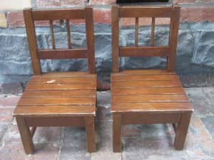 2 x Retro Childrens / Dolls Chairs (Wood) Solid (Brown)