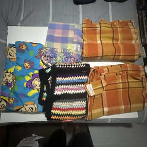 Vintage Wool Blankets & Crochet Blanket & Hi 5 Sleeping Bag as Is