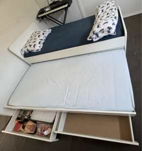 SLÄKT single Bed with underbed and storage, white