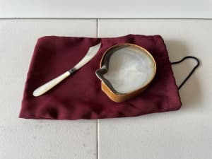 Mother of pearl caviar dish with knife