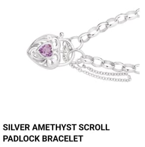Silver Amethyst scroll padlock bracelet CASH ON PICK UP
