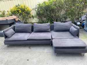 $ Ikea Blue color L shape fabric sofa with stainess steel leg