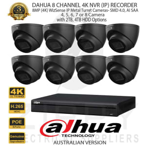 Dahua 8CH 4K NVR Kit 8MP(4K) WizSense 2.8mm Black IP SMD 4.0 Cameras