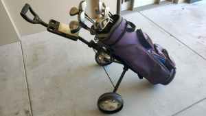 Golf clubs, bag & trolley