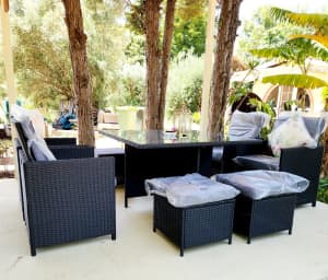 Outdoor Furniture 8 Seater with Glass Dining Table.