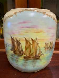 Vintage Large Hand Painted Vase “Boats”.
