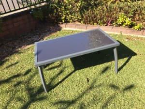 GLASS COFFEE TABLE WITH METAL FRAME