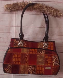 Serenade Patent Leather Handbag/Shoulder Bag Reds/Browns/Orange BNWD