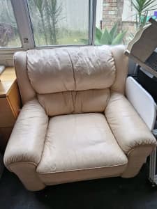 Pink cream leather arm chair