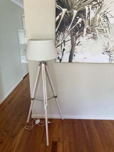 White wash floor lamp with white canvas look shade