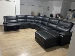 7 seater leather couch black with chaise and recliner