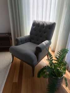 Hamptons style grey linen Armchair