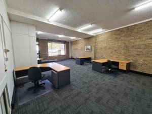 Office Furniture - 3 Desks, 1 Round Meeting Table, Credenza   Chairs