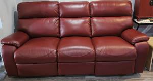 3 Seater Italian Red Leather Recliner Lounge