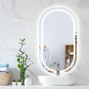 EMITTO LED Wall Mirror Oval Anti-Fog Bathroom Mirrors Makeup Light 50x
