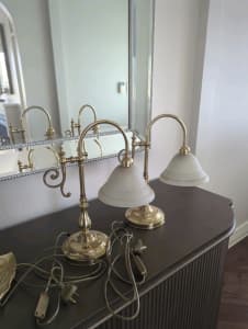 Table bed lamps gold brass metal and glass shade
