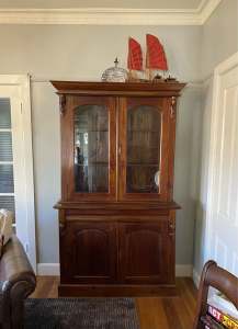 Victorian antique bookshelf glass cabinet