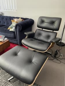 Replica Tall Eames Chair & Ottoman - Rosewood/Black Italian Leather