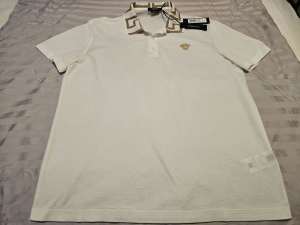 Versace White Greca Key Collar Medusa Logo Polo Shirt Size XL