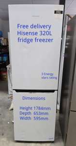 Free delivery Hisense 320L fridge freezer 3Stars Energy ,Works fine