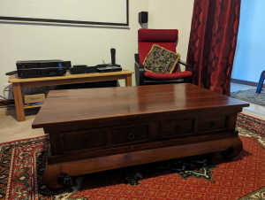 Solid Wood - Coffee Table with drawers AND Chest with handles